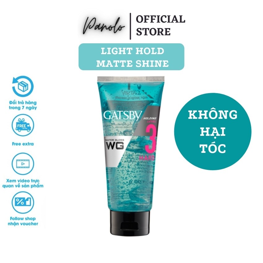 Gel vuốt tóc nam nữ Gatsby Water Gloss Hard 170g, Light Hold, Matte Shine, Gel giữ nếp tóc xoăn uốn