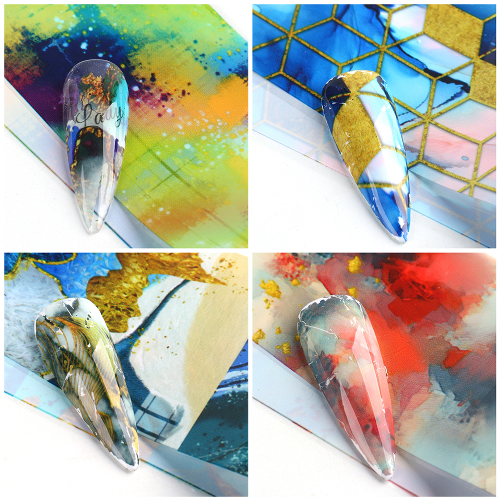 [Hàng mới về] Bộ 10 miếng dán móng tay họa tiết đá cẩm thạch nhiều màu sắc