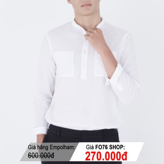 FO76 KHO HÀNG XUẤT DƯ -  EMPOLHAM - HÀN QUỐC - ÁO SƠ MI NAM TRẮNG CỔ TRỤ VẢI LINEN