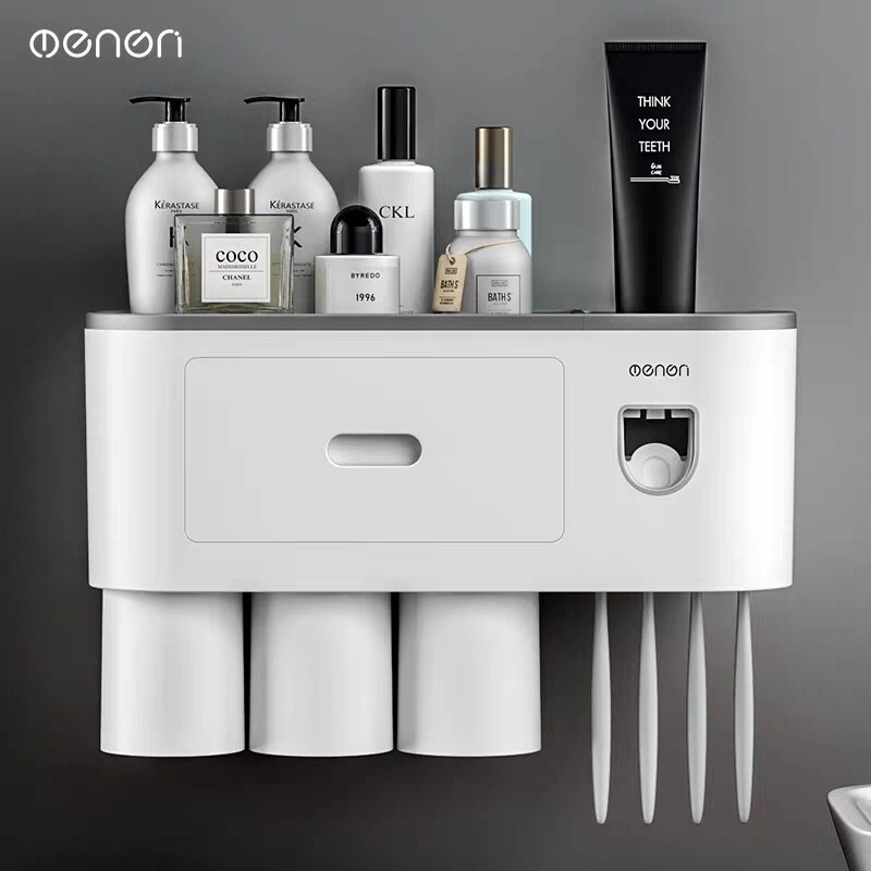 Giá treo bàn chải nhà tắm OENON có bộ nhả kem đánh răng tự động, Kệ để đồ phòng tắm chính hãng oenon(Tặng kèm miếng dán)