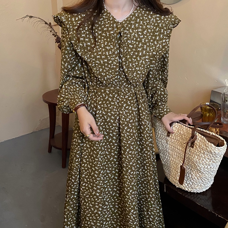 (Sẵn) Đầm hoa nhí Hàn quốc xoè dáng dài phong cách vintage