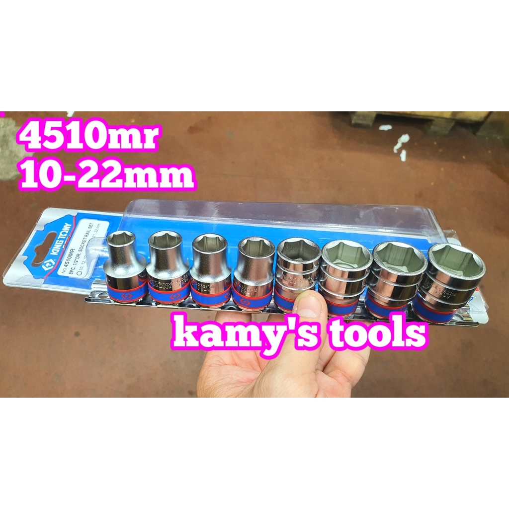 Bộ tuýp khẩu 1/2 inch 8 chi tiết 10-22mm Kingtony hệ mét 6 cạnh 4510MR 12 cạnh 4010MR hệ inch 12 cạnh 4010SR