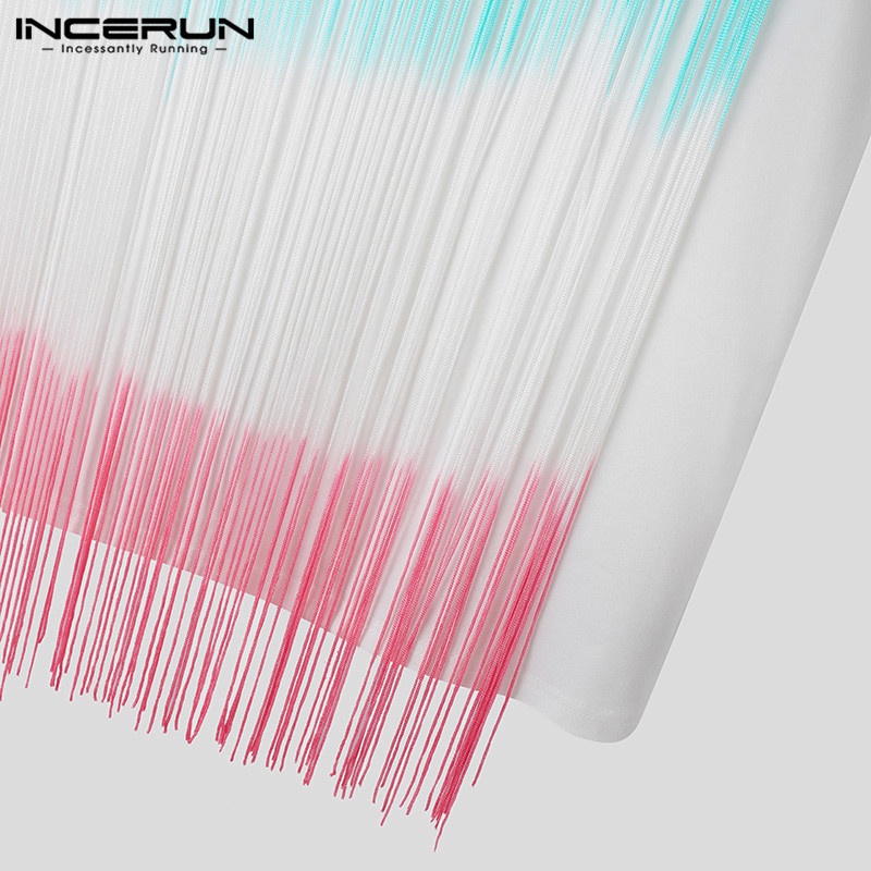 INCERUN Áo Thun Ba Lỗ Cổ Tròn Phối Tua Rua Nhiều Màu Sắc Dành Cho Nam