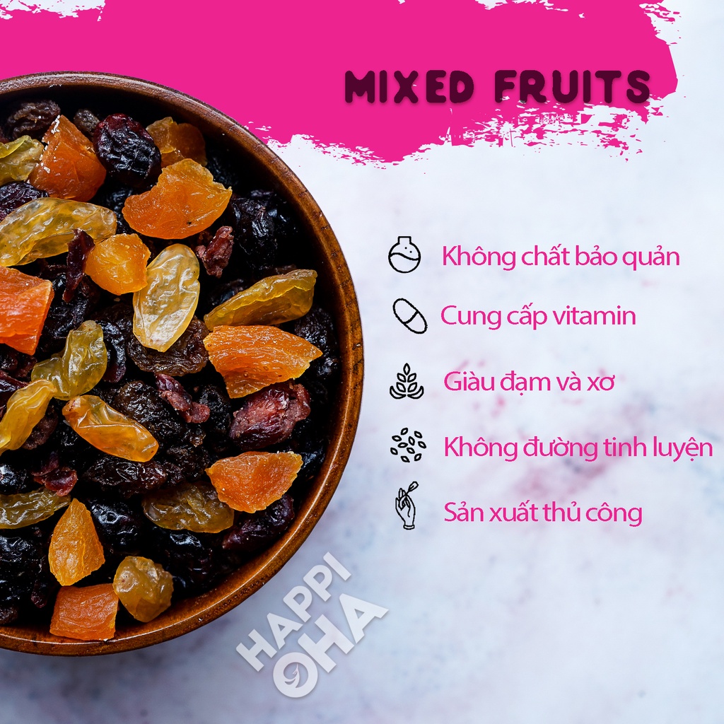 Mixed Fruits Trái Cây Sấy Không Đường Tinh Luyện HAPPI OHA Vị Ngọt Tự Nhiên 30g