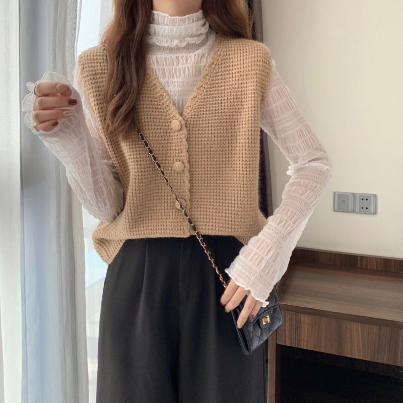 Áo Len Nữ Không Tay Dáng Rộng Màu Sắc Đơn Giản Phong Cách Hàn Quốc
