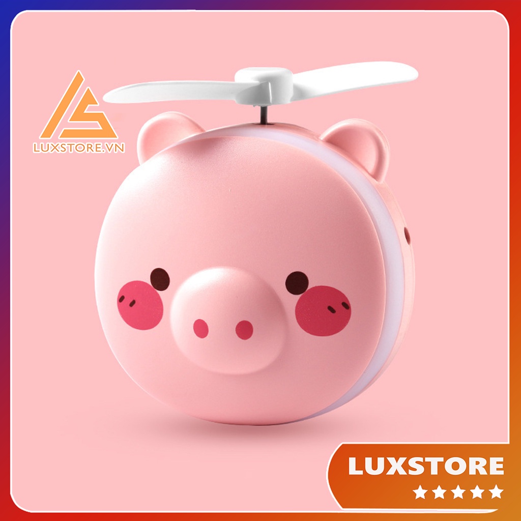 QUẠT MINI HEO HỒNG KIÊM GƯƠNG ĐÈN LED SIÊU XINH – LUXSTORE