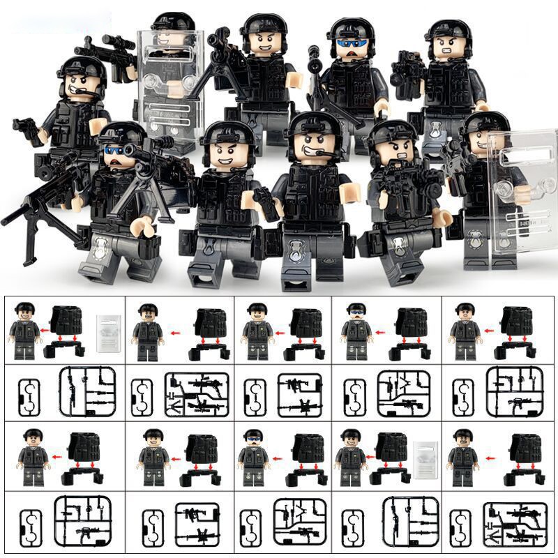 Đồ Chơi lắp ráp Nhân vật Cảnh Sát gồm 10 nhân vật SWAT kèm phụ kiện đặc biệt