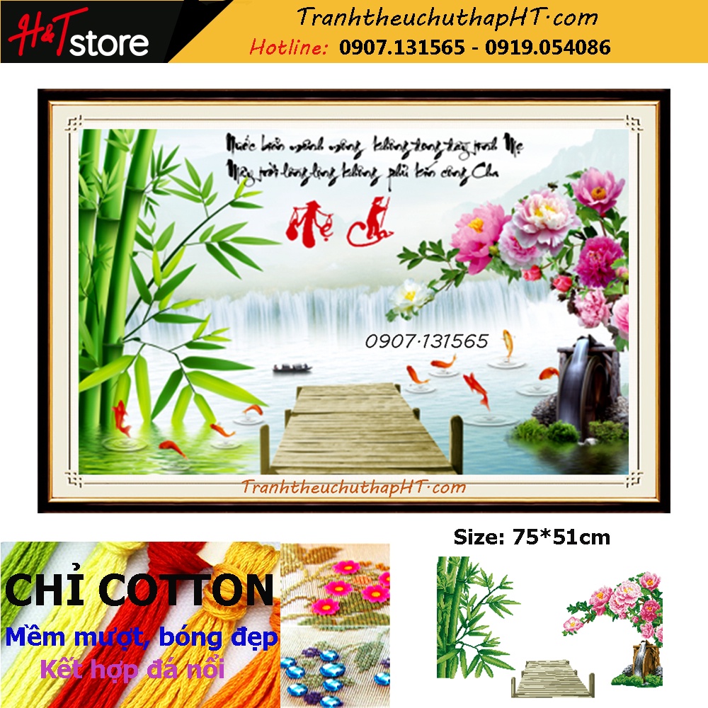 Tranh đính đá tự làm - Tranh thêu chữ thập Cha mẹ LV3537, LV579 - Chưa thêu