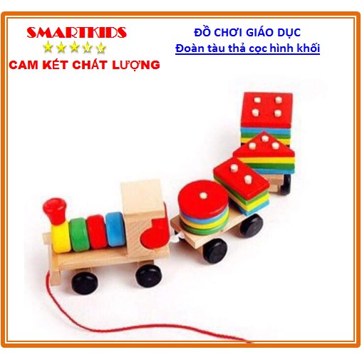 Đồ chơi giáo dục 𝑭𝑹𝑬𝑬𝑺𝑯𝑰𝑷 đồ chơi gỗ đoàn tàu thả cọc hình khối, giáo cụ Montessori