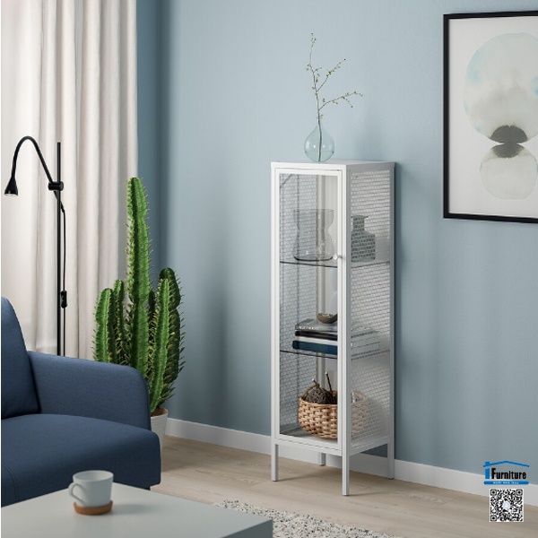 TỦ CÓ CỬA KÍNH BAGGEBO IKEA - TRẮNG 34x30x116 cm