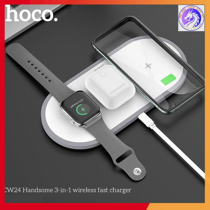 Đế Sạc Không Dây Cao Cấp 3 In 1(SmartPhone+Airpods+SmartWatch)  Hoco CW24 Chính Hãng - Bảo Hành 12 Tháng