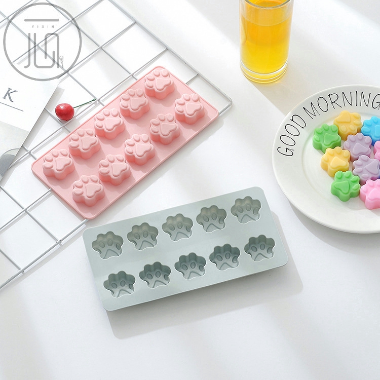 Khuôn Silicone 10 Lỗ Làm Bánh Quy, Sô Cô La, Sô Cô La Hình Dấu Chân Chó,