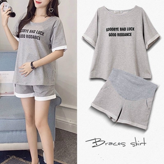 Set Áo Thun Tay Ngắn 2 Lớp + Quần Short Thoải Mái Cho Bà Bầu