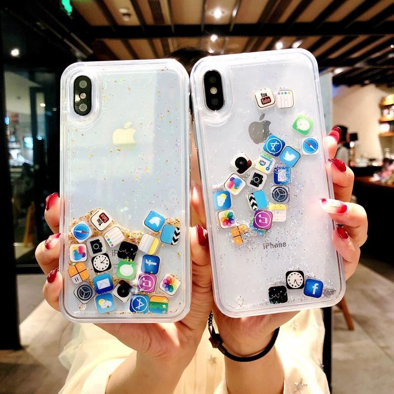 Ốp lưng kim tuyến biểu tượng IOS cho IPhone 6 6S 7 8 Plus X XS XR XS Max 11 12 Pro Max Mini