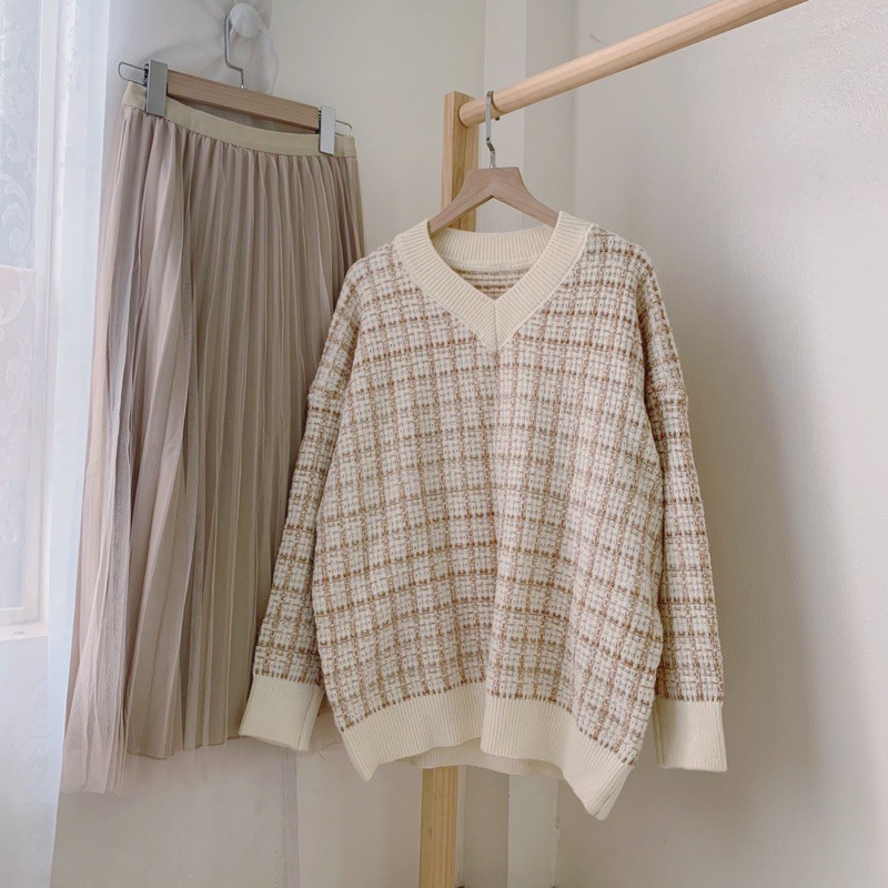 Áo len cổ tim [ HÌNH THẬT]