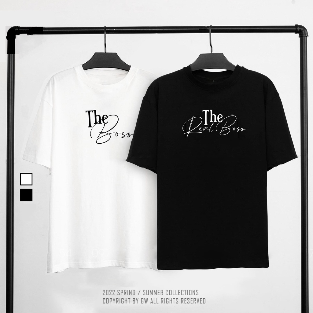 Áo Thun Đôi nam nữ tay lỡ The Boss, Real Boss áo cặp form rộng vải cotton