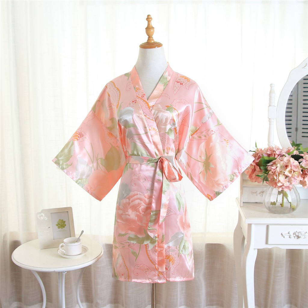 Áo Choàng Ngủ Kimono Hoạ Tiết Hoa Cho Phái Nữ