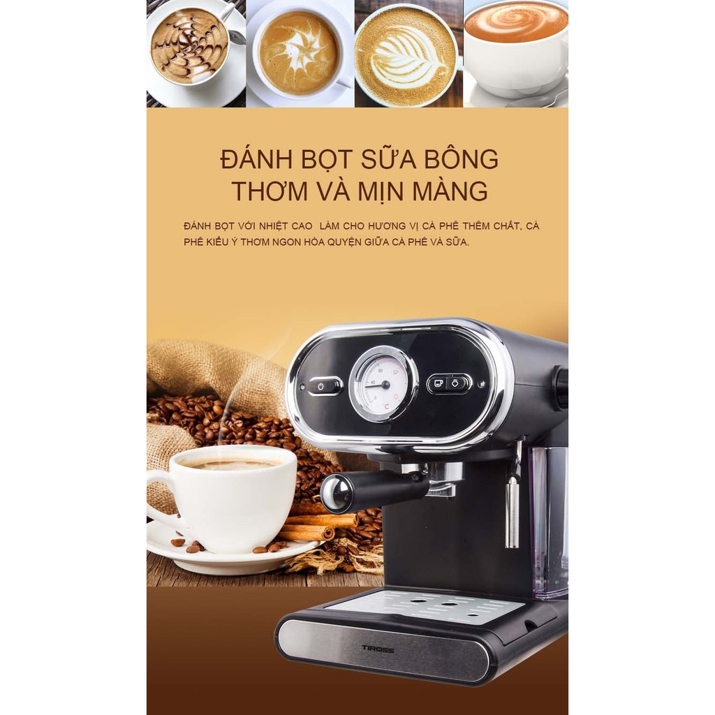 Máy Pha Cafe Espresso Tiross TS6211, Hàng Chính Hãng, Bảo Hành 12 Tháng