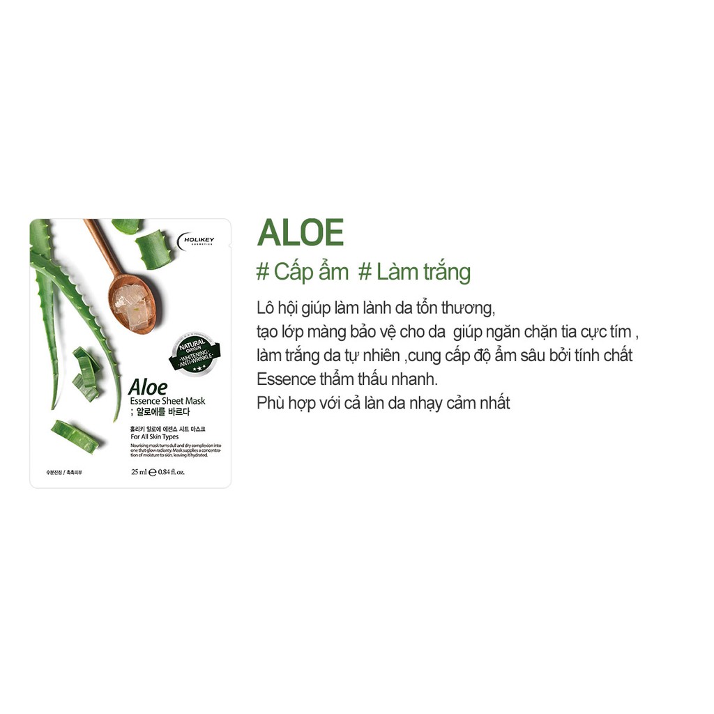 Mặt Nạ Holikey Aloe Essence Sheet Mask Tinh Chất Lô Hội Thiên Nhiên 25ml