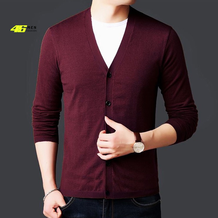 Áo khoác cardigan len nam cổ v cài khuy phong cách tây âu MFK028