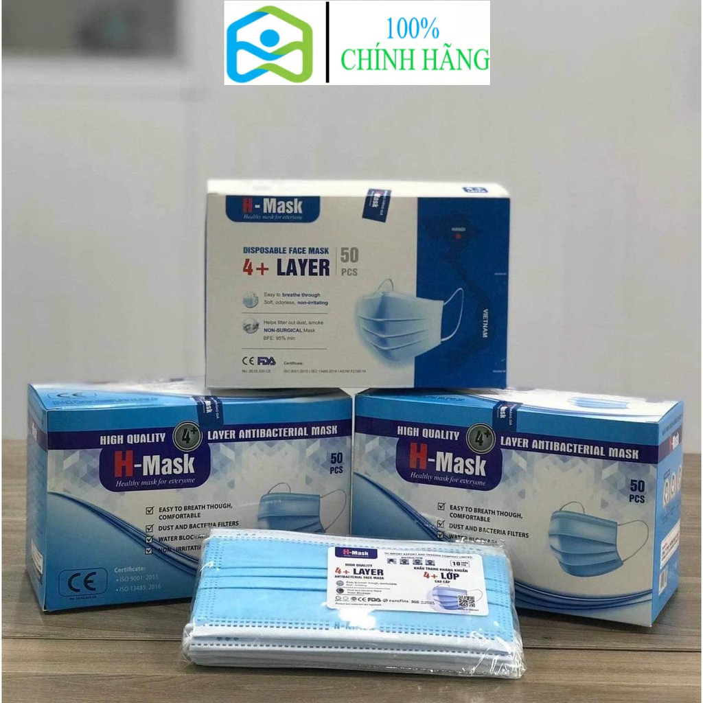 XUẤT DƯ MỸ (hộp 50c) TỪ NHÀ MÁY KHẨU TRANG Y TẾ 4 LỚP H-MASK