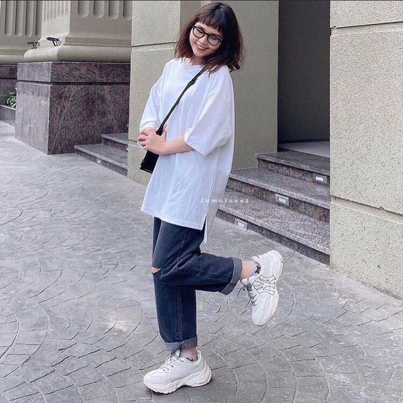 Áo Thun Form Rộng Xẻ Vạt Unisex [FREESHIP] 🌸 Phông trơn tay lỡ oversize màu Đen | Trắng | Tím | Be nữ ulzzang