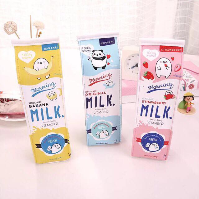 Bóp viết, túi bút học sinh hình hộp sữa Milk, kích thước 20x5 cm, chất liệu da simili không thấm nước SakuraShop