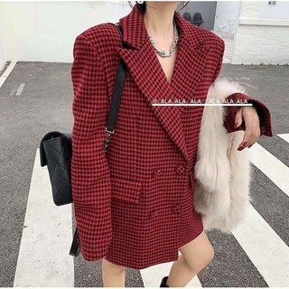 Áo khoác dạ tweet đỏ ziczac cổ vest cúc bọc YL