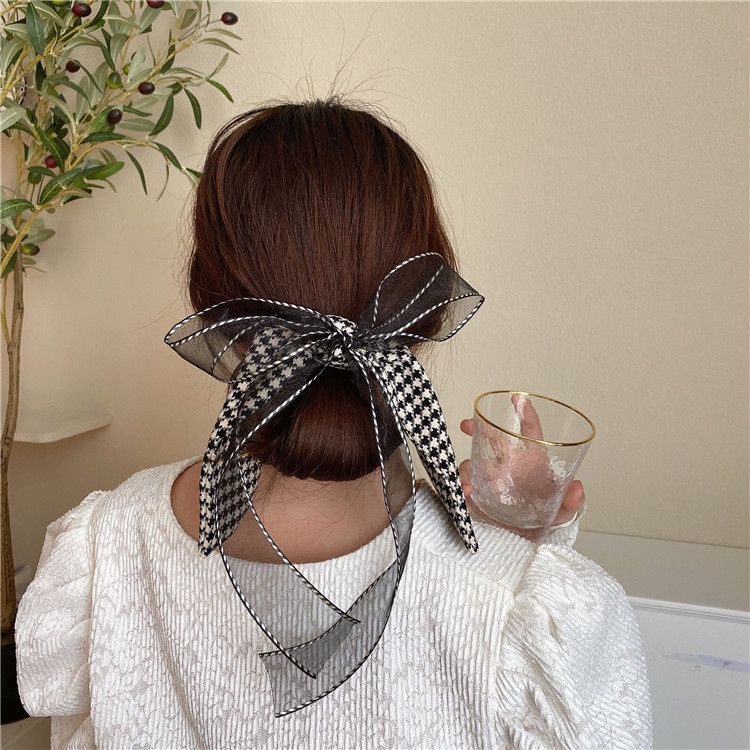 Kẹp Tóc Hình Nơ Phối Ren Màu Trắng Đen Thời Trang Cho Nữ
