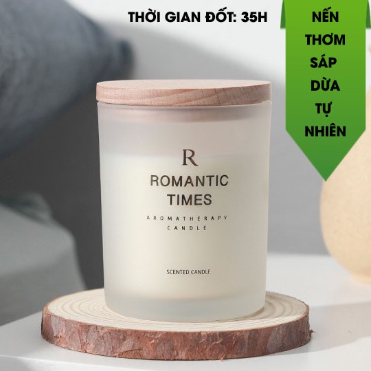 Nến thơm không khói handmade nhập khẩu Romantic time hũ thủy tinh nắp gỗ hàng có sẵn và order