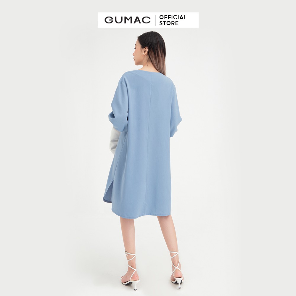 [Mã WABRGULUV giảm tới 100K đơn 249K] Đầm suông nữ thêu tay lỡ GUMAC màu xanh thanh lịch, sang trọng DB448 | BigBuy360 - bigbuy360.vn