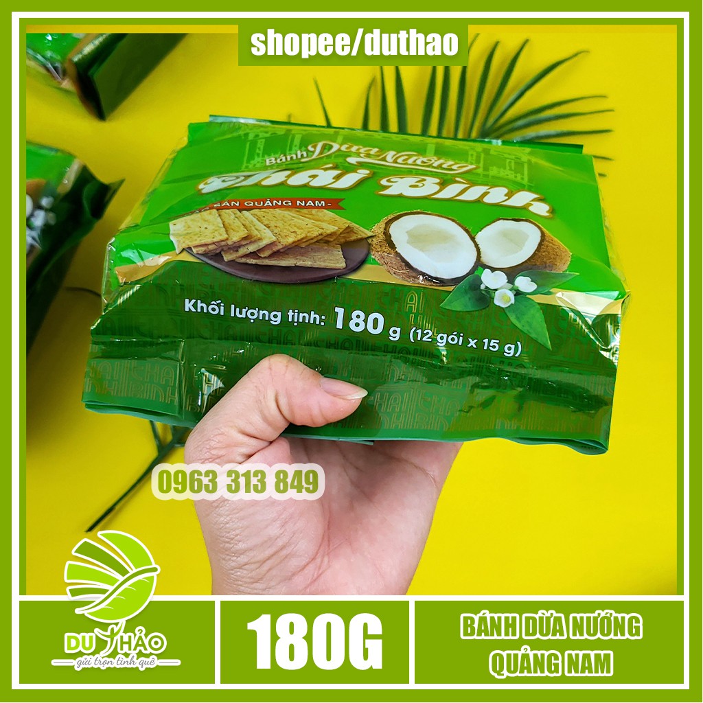 Đặc sản bánh dừa nướng gia truyền Quảng Nam thương hiệu Thái Bình túi 12 gói, bánh dừa nướng Quảng Nam chính gốc
