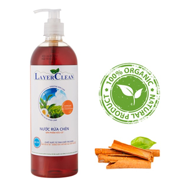 {HÀNG CHÍNH HÃNG} Nước Rửa Chén Bát Organic Hương Quế 800ml Layer Clean Hữu Cơ Không Chứa Hóa Chất An toàn cho da