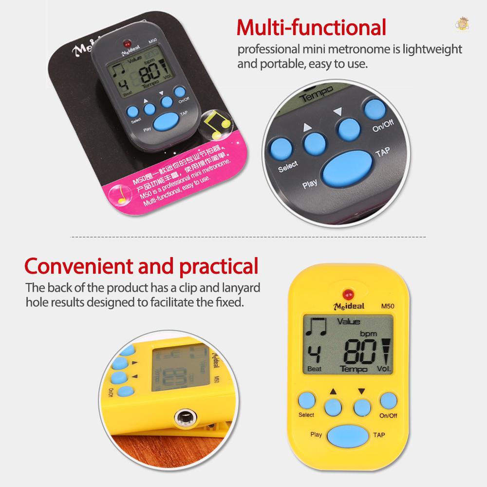 Thiết Bị Chỉnh Tông Metronome M50 Màn Hình LCD Chuyên Nghiệp Cho Đàn Guitar Mini Metronomo