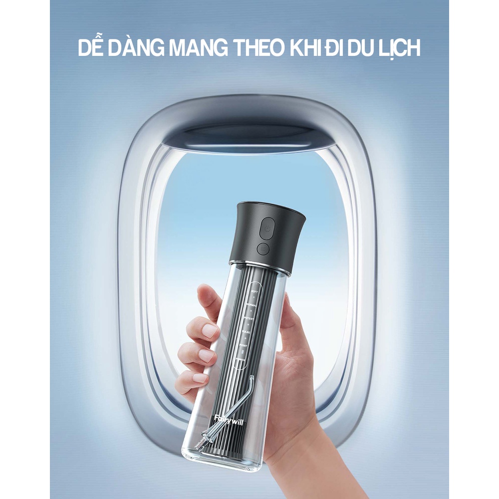 Máy tăm nước FAIRYWILL F30 dòng cầm tay du lịch sử dụng lên tới 70 ngày tặng kèm 6 đầu tăm