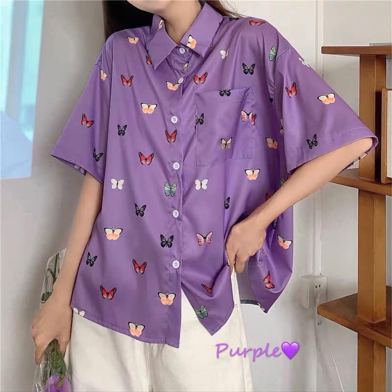 freeship Áo Sơ Mi Côc Tay Bướm , Áo Sơ Mi Trắng In Hình Bướm Ngũ Sắc | BigBuy360 - bigbuy360.vn