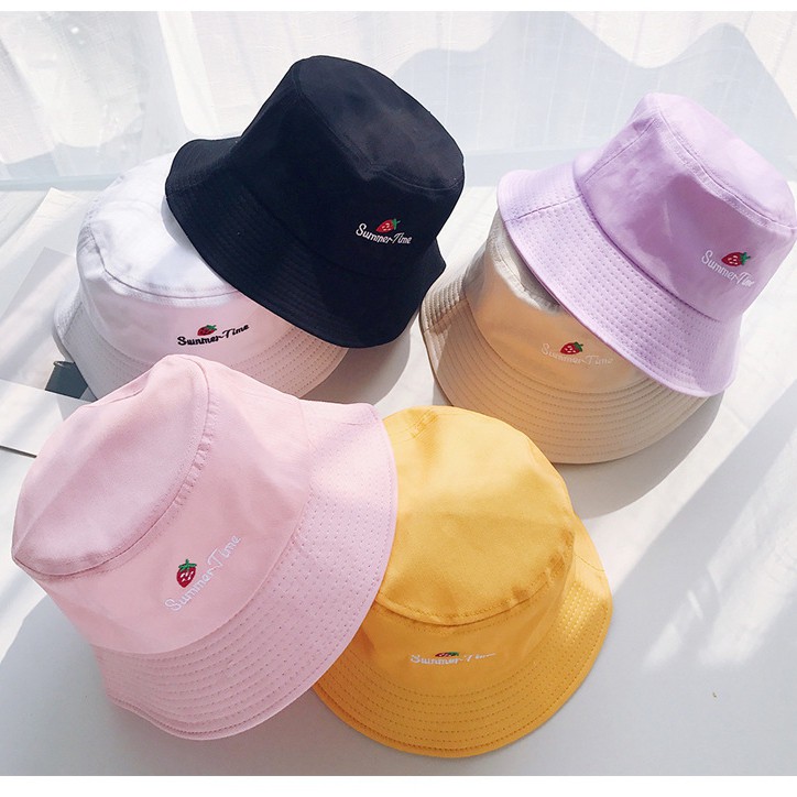 Nón bucket quả dâu Summer Time rộng vành size L (59-61cm)