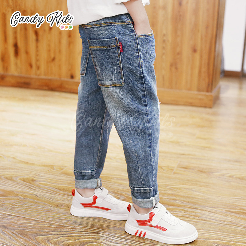 Quần Jeans Lưng Thun Thời Trang Dành Cho Bé Trai 4-14 Tuổi