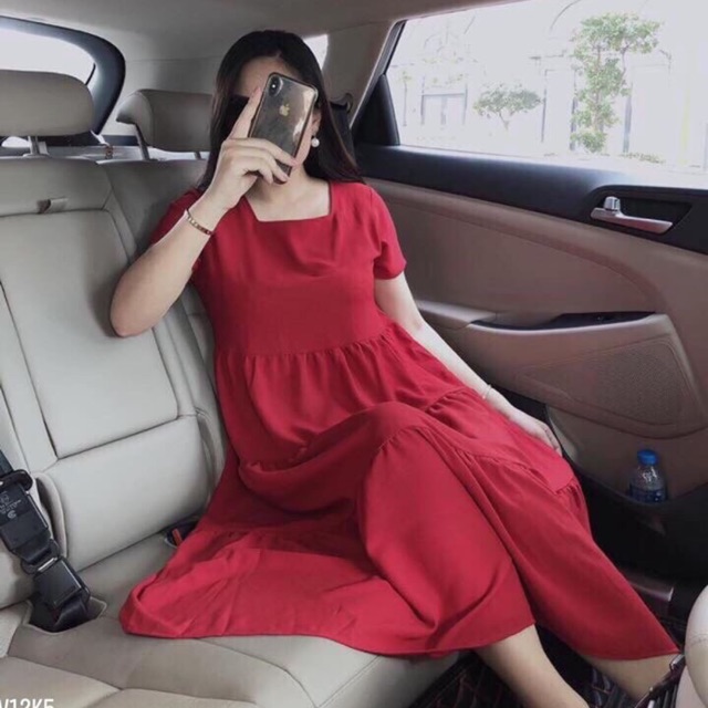 Váy cổ vuông chữ A. Bầu bí bon chen đk nhé! . Sỉ 125k
