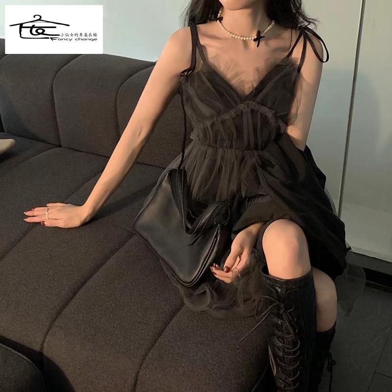 Đầm Hai Dây Cổ Chữ V Thiết Kế Lưới Phong Cách Phương Tây Thời Trang Xuân Hè Mới Cho Nữ