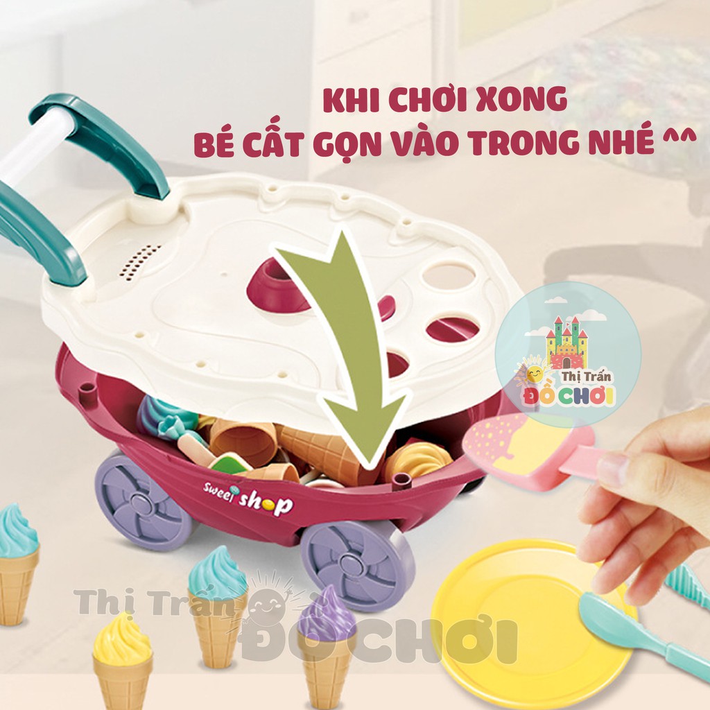 Bộ đồ chơi nấu ăn nhà bếp mẫu xe đẩy bán kem kẹo có nhạc đèn cho bé 668-91