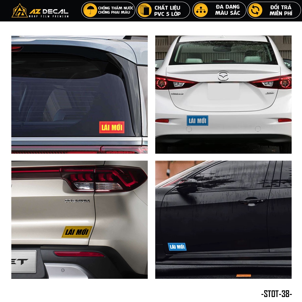 Sticker Dán Xe Ô Tô Lái Mới | STOT-38 | Tem Decal Dán Sườn Cản Sau Kính Lái Xe Hơi Oto Tải Xe Khách 4 Chỗ