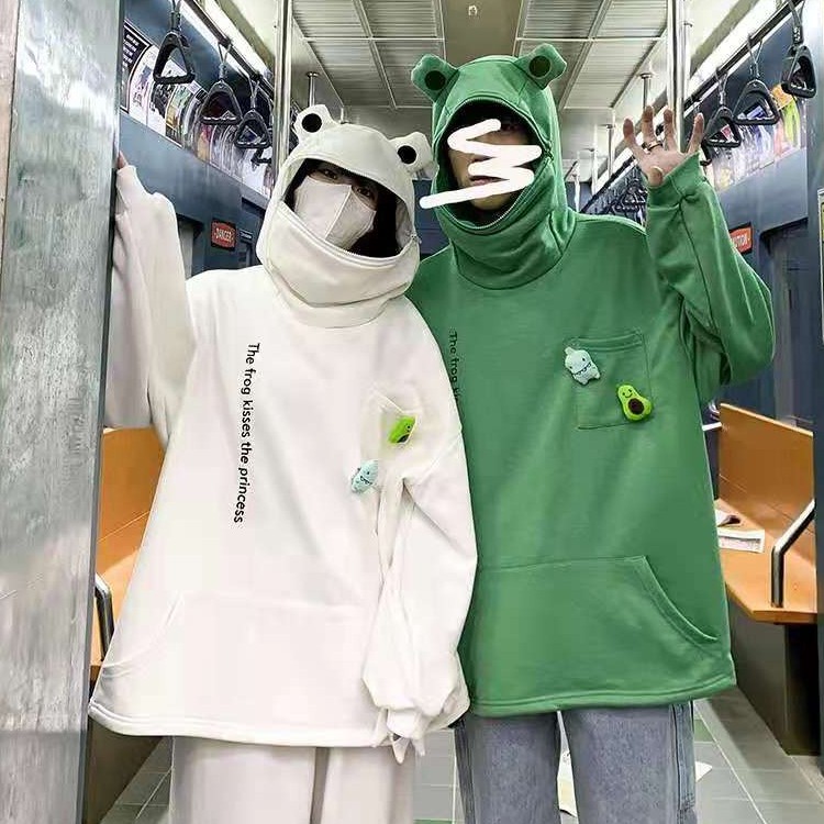 Áo Hoodie Dáng Rộng Có Túi Áo Thêu Hình Con Ếch Độc Đáo Size M-3XL | BigBuy360 - bigbuy360.vn
