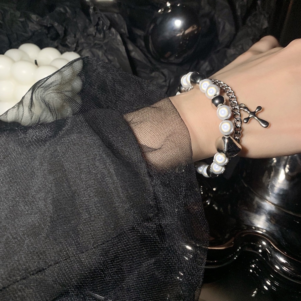 Vòng Tay Chuỗi Hạt Hình Thánh Giá Phong Cách hip hop Châu Âu Cá Tính