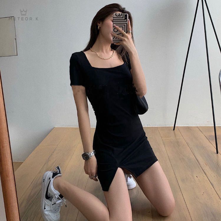 Đầm cổ vuông ôm dáng thiết kế xẻ tà mẫu 2020 thời trang cho nữ | BigBuy360 - bigbuy360.vn