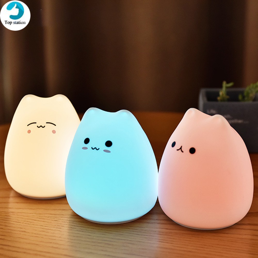 Dễ Thương Đèn Led Silicon Đổi Màu Hình Mèo Hoạt Hình Đáng Yêu
