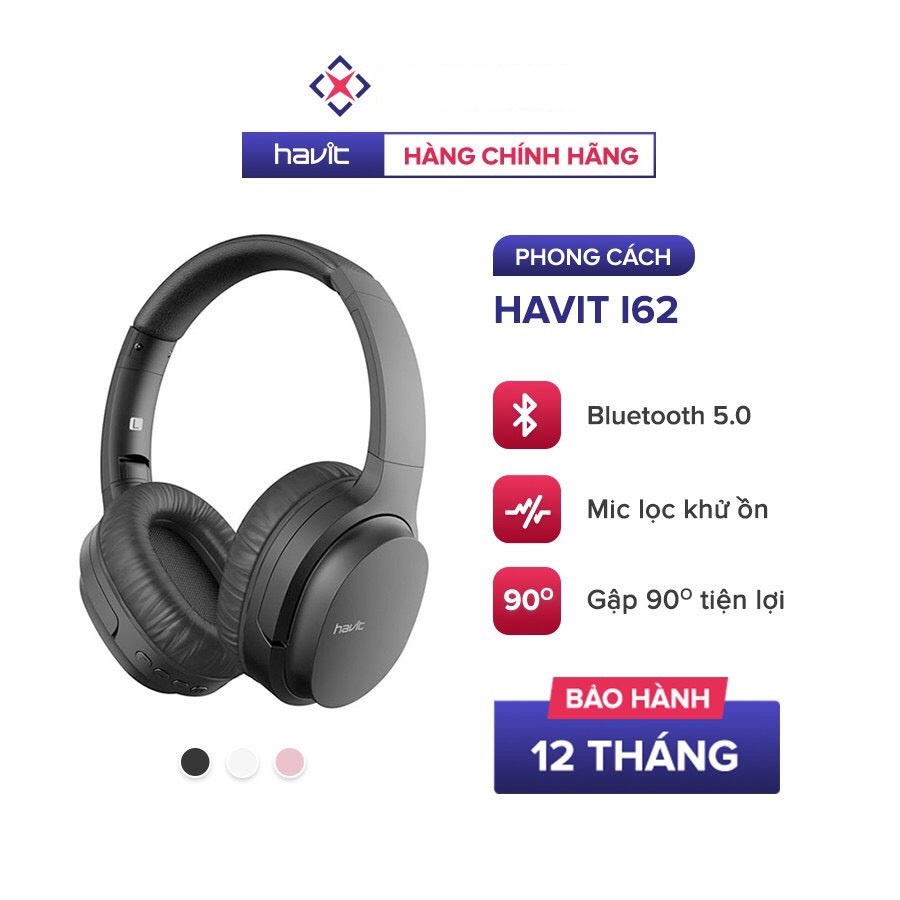 Tai Nghe Bluetooth Headphone HAVIT i62, Driver 40mm, BT 5.0, Nghe Đến 8H, Gập Gọn 90 - Chính Hãng - Bảo Hành 12 Tháng