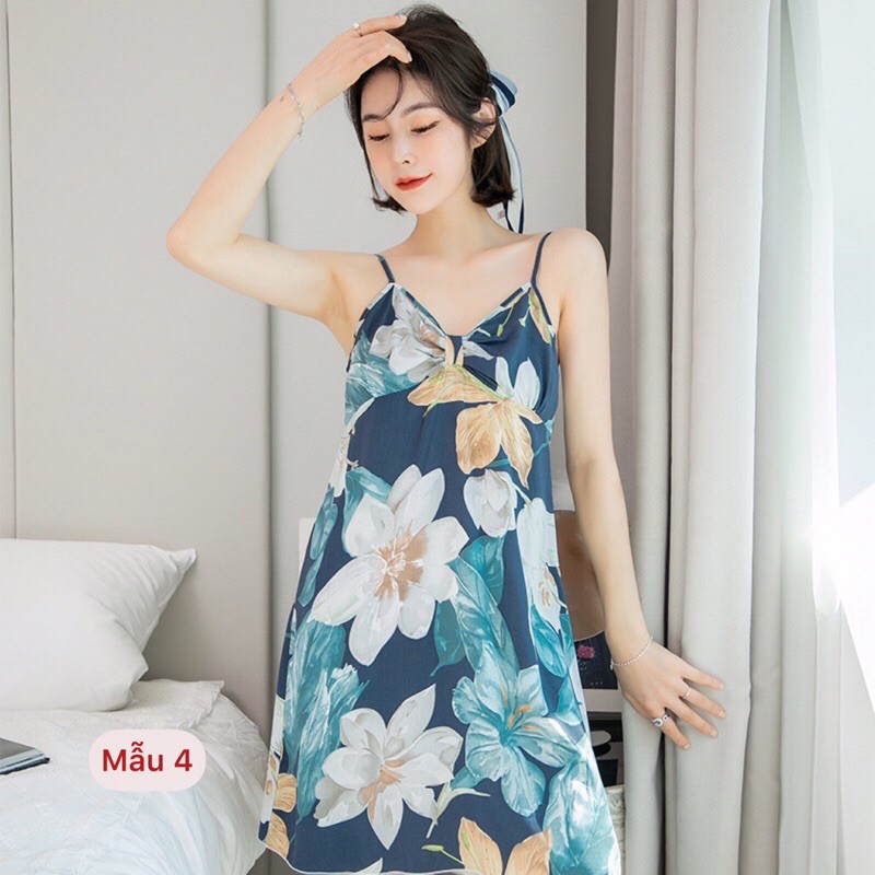 Váy lanh, váy ngủ Cotton lụa - lanh 2 dây siêu mát hoạ tiết trẻ trung, thời trang