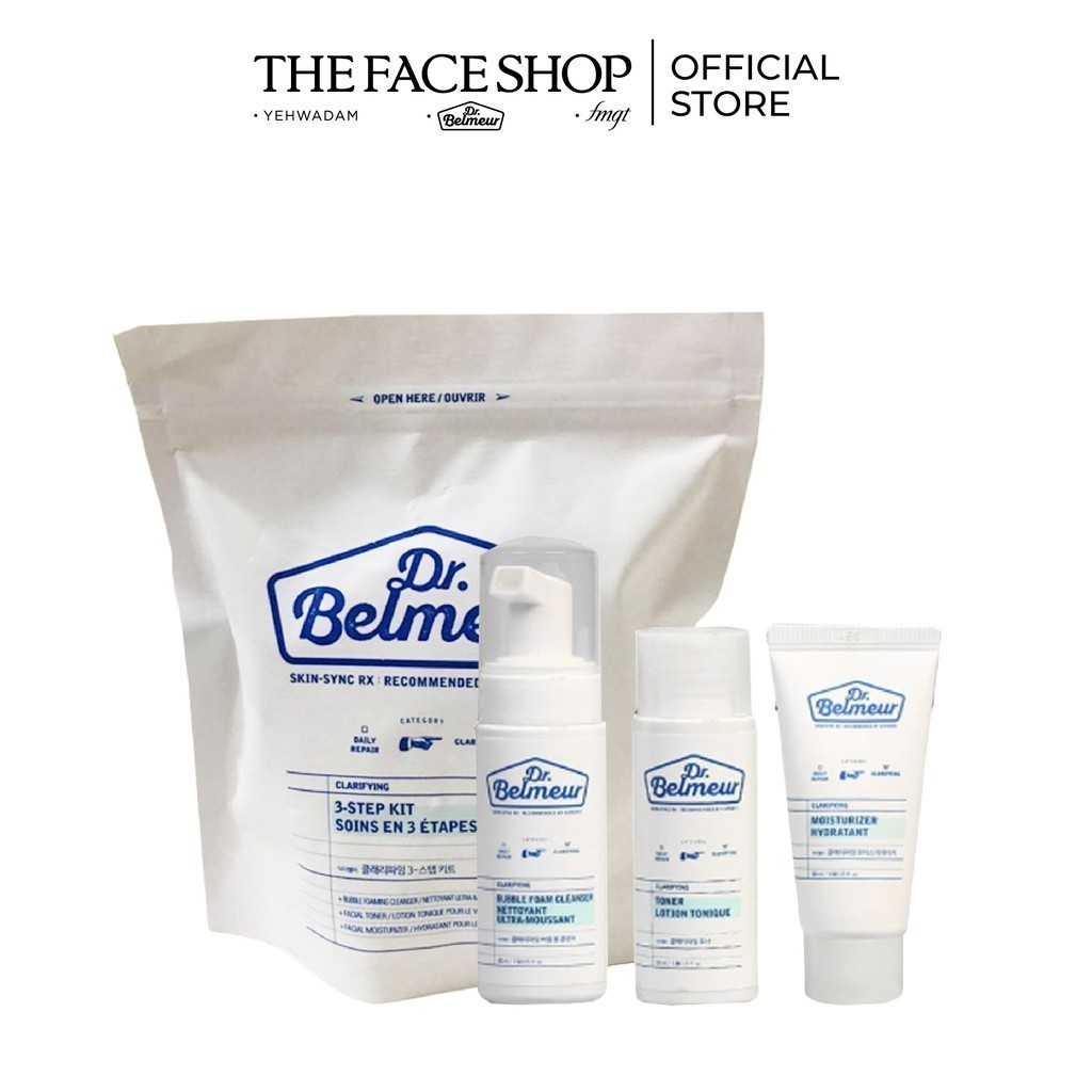 [Mã FMCG100K - 10% đơn 500K] Bộ Làm Sạch Và Dưỡng Da TheFaceShop Dr. Belmeur Clarifying 3-Step Kit