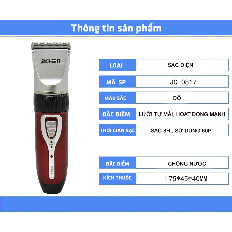 TÔNG ĐƠ CẮT TÓC JICHEN JC-0817 CAO CẤP FULL BOX ĐẦY ĐỦ PHỤ KIỆN